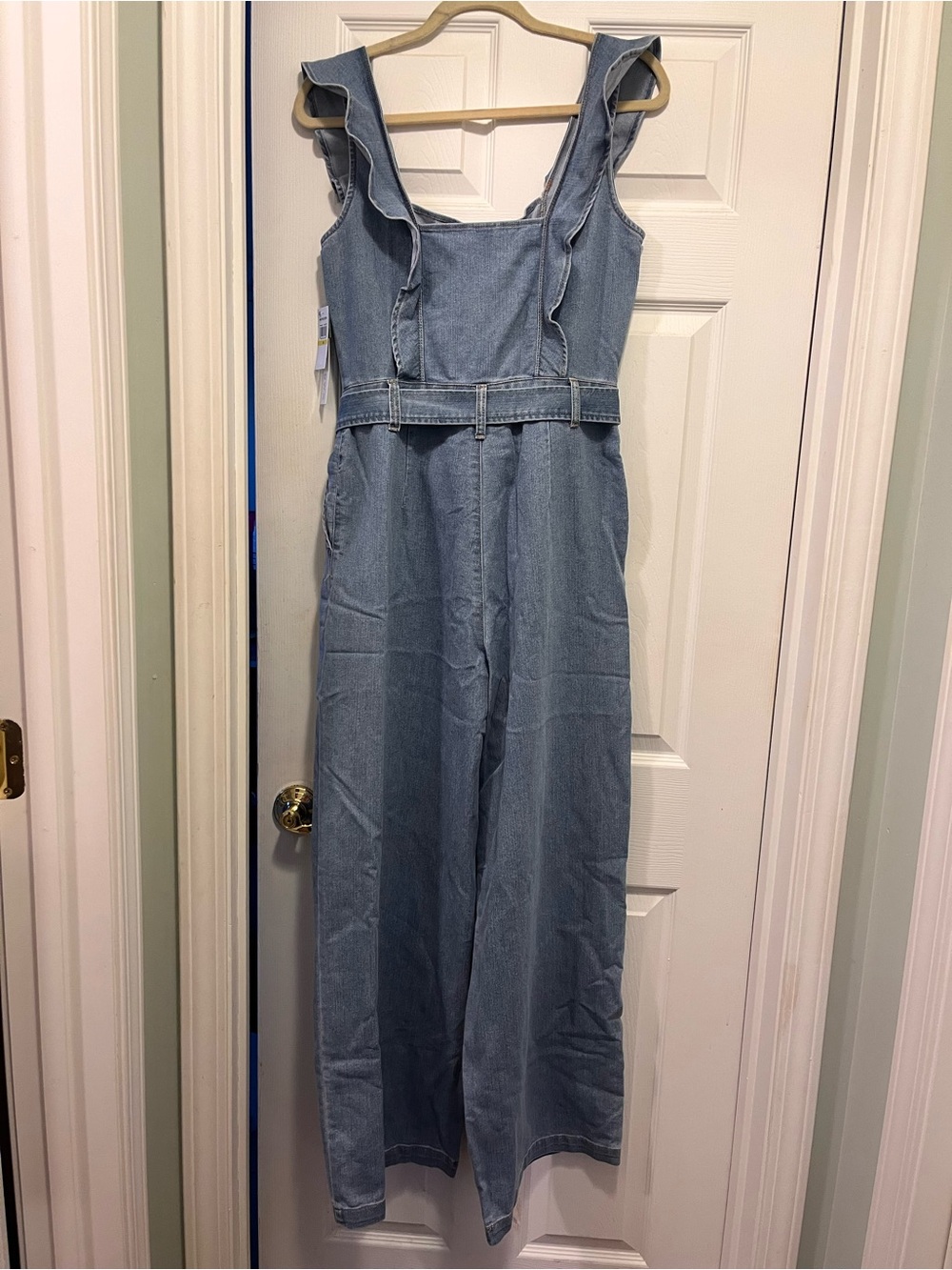 Tinseltown Light Blue Denim Jumpsuit Top - Picture 2 of 4